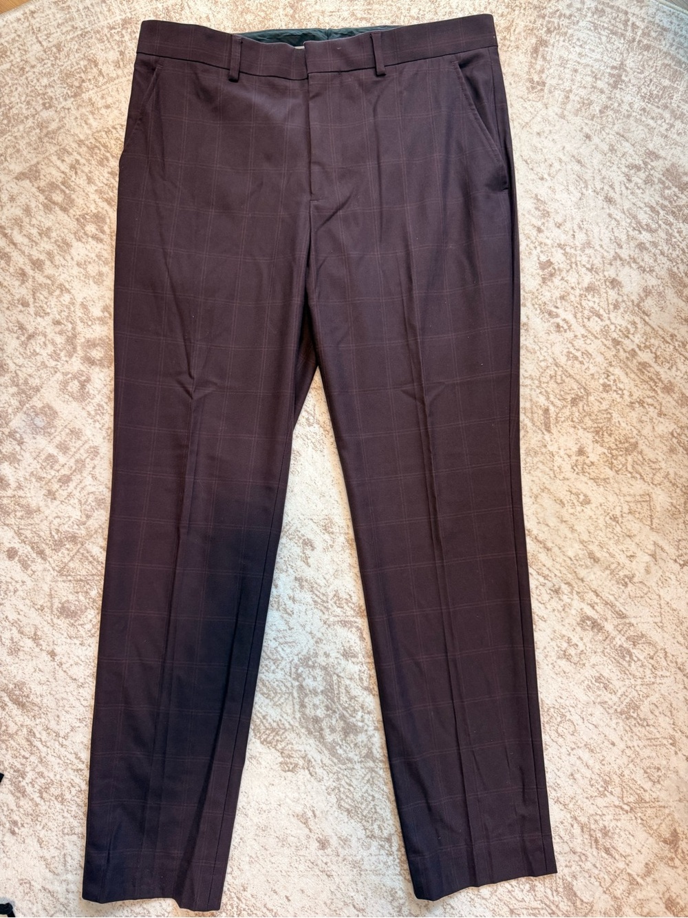 jf j.ferrar Men's Windowpane Dress Pants in Dark Brown
